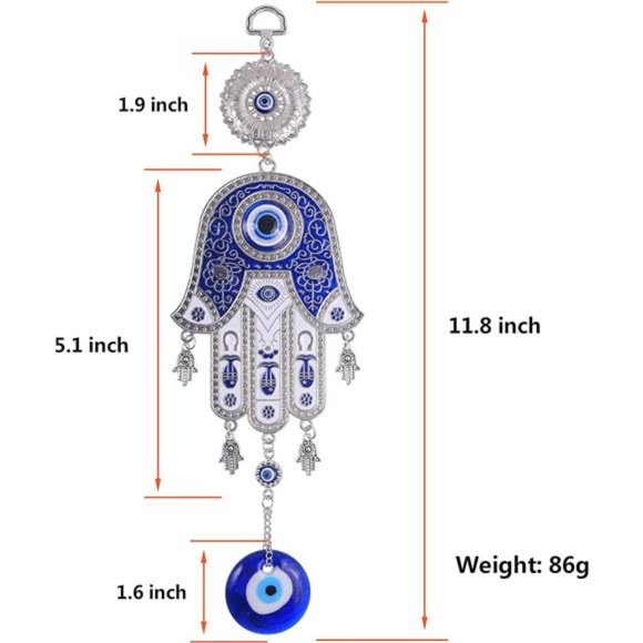 Evil Eye Fatima's Holy Hand Talisman Pendant, Handmade Turkish Ornament,  Blue - Picture 4 of 7